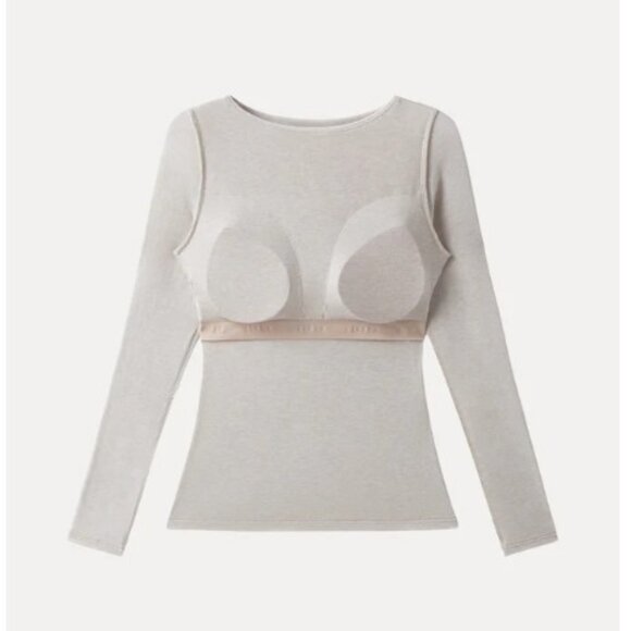 OGL Tencel-Wool Gathered Long Sleeve Brami Top in Heathery Fog Ivory XL - NEW - Picture 2 of 12